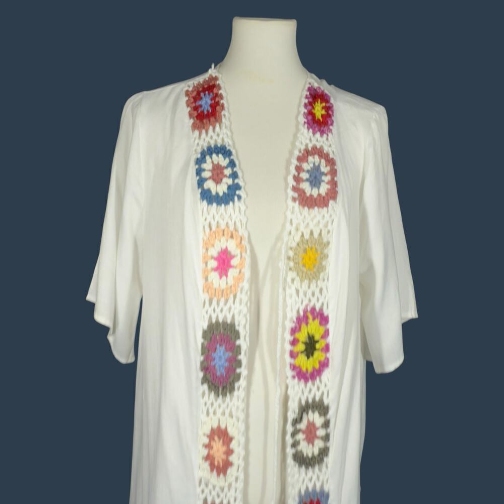 Embroidered Chiffon Kimono Swim Beach Pool Cover Up - Picture 10 of 13